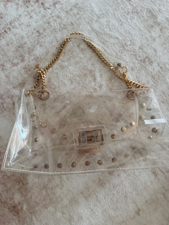 Handbags - Clear PVC Crossbody Bag with Gold Chain & Studs